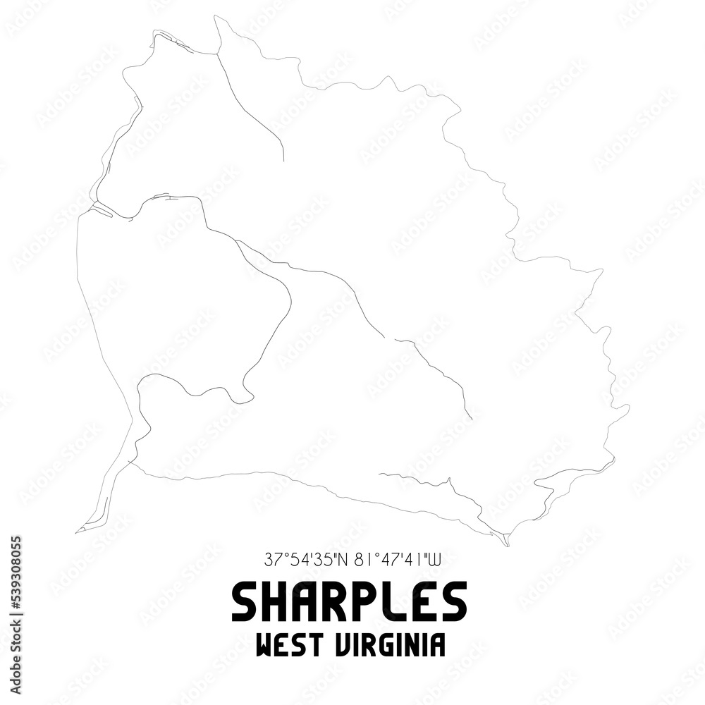 Sharples West Virginia. US street map with black and white lines.