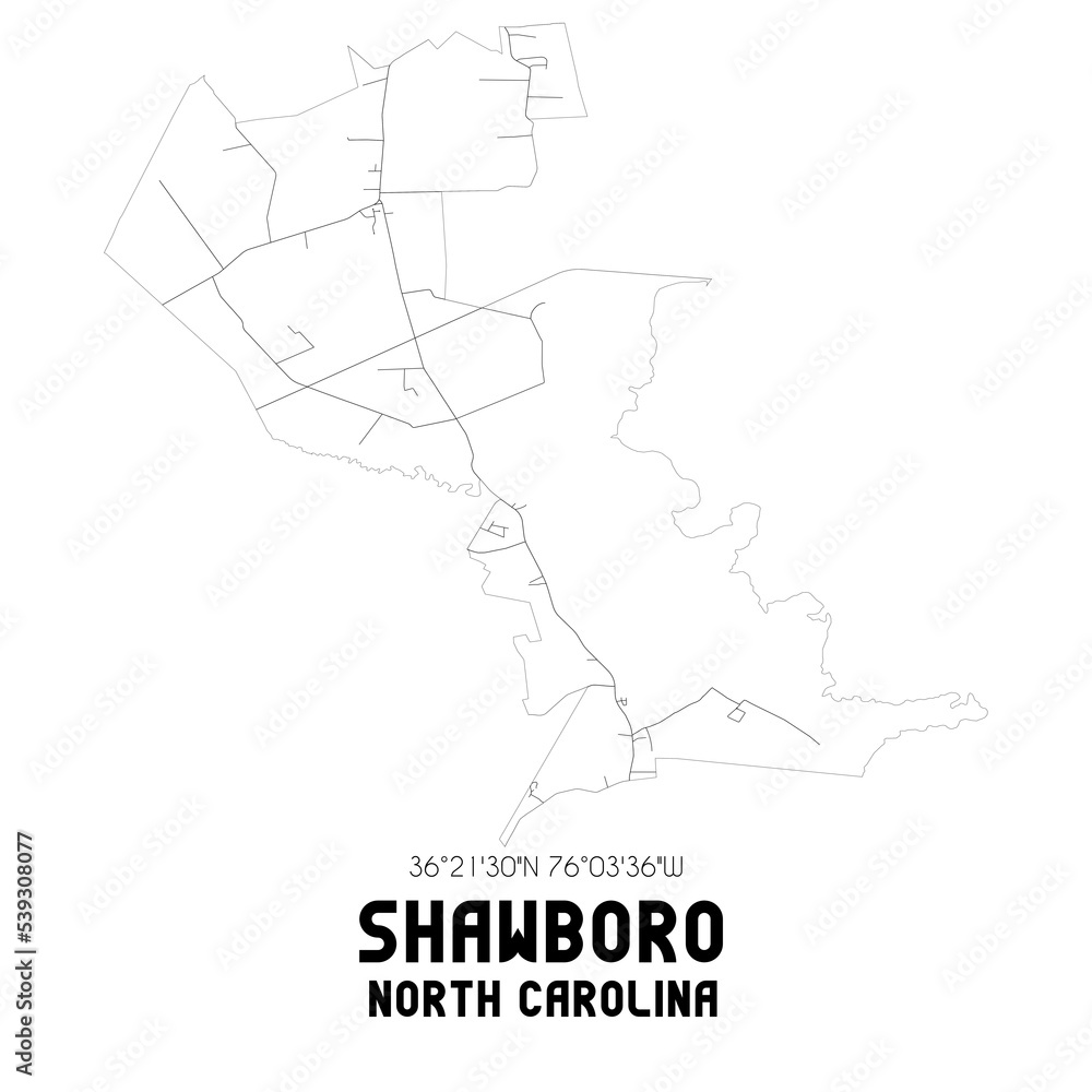 Shawboro North Carolina. US street map with black and white lines