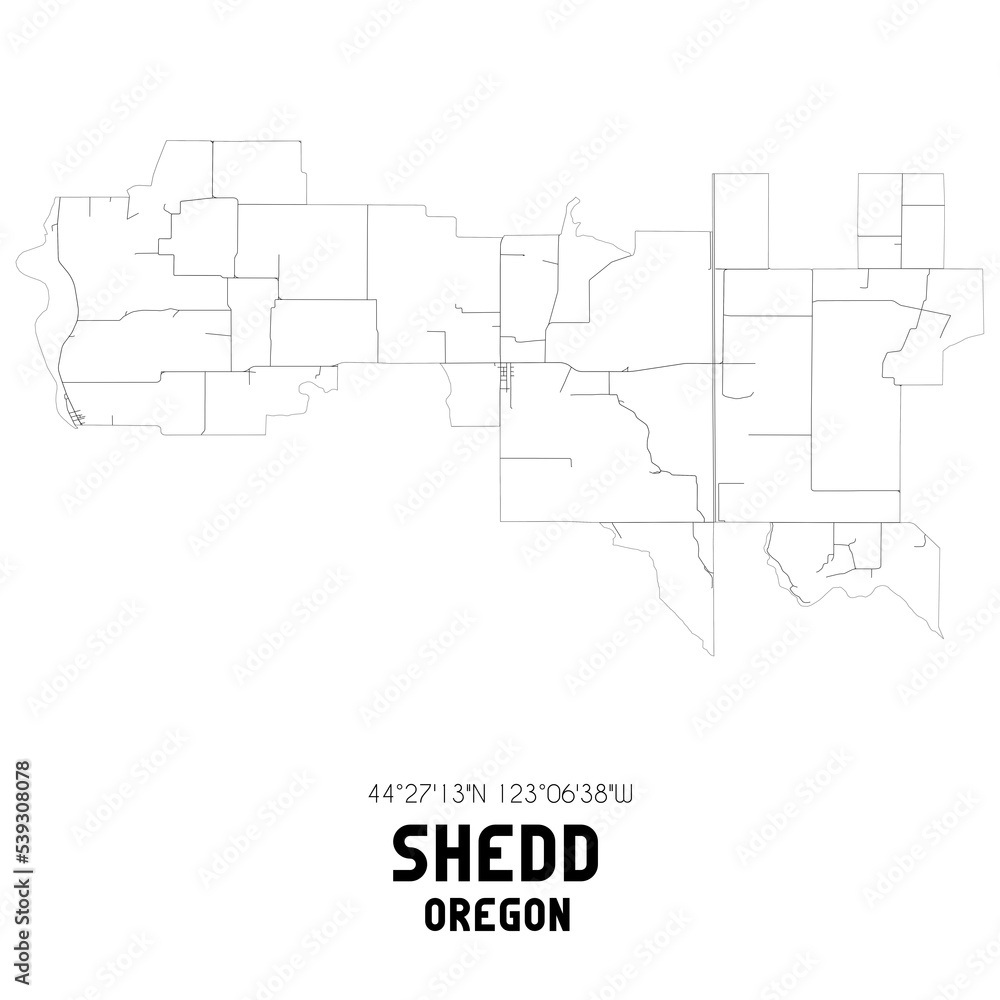 Shedd Oregon. US street map with black and white lines.
