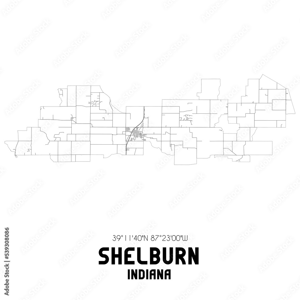 Shelburn Indiana. US street map with black and white lines. Shelburn Indiana. US street map with black and white lines.