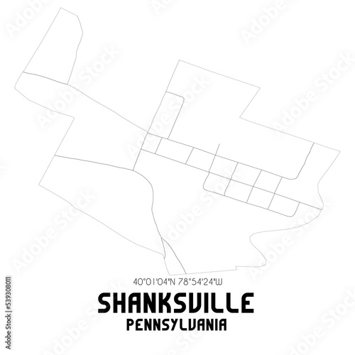 Shanksville Pennsylvania. US street map with black and white lines.