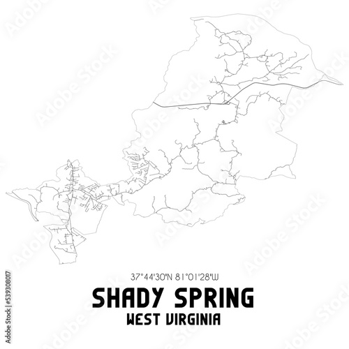 Shady Spring West Virginia. US street map with black and white lines.