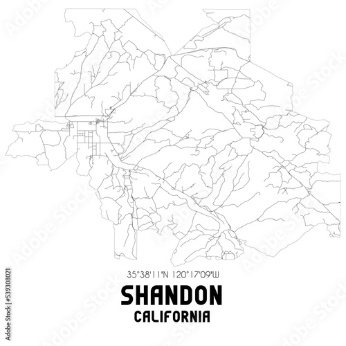 Shandon California. US street map with black and white lines.