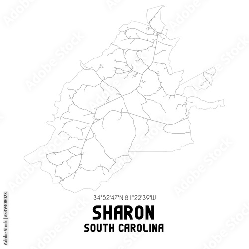 Sharon South Carolina. US street map with black and white lines.