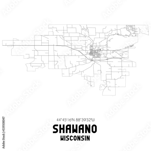 Shawano Wisconsin. US street map with black and white lines. photo