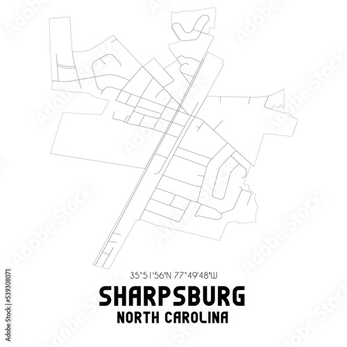 Sharpsburg North Carolina. US street map with black and white lines.