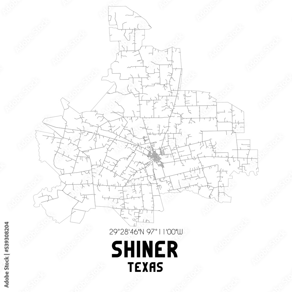 Shiner Texas. US street map with black and white lines. Shiner Texas. US street map with black and white lines.