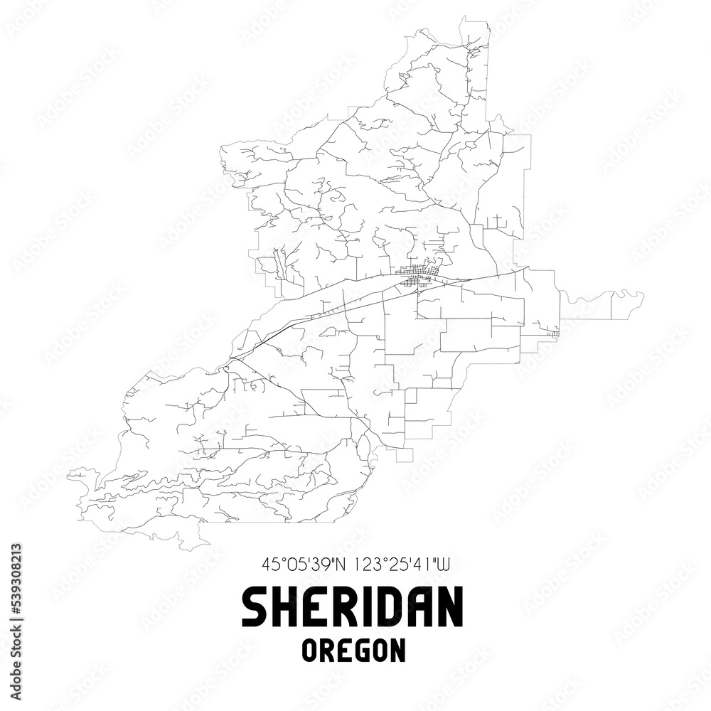 Sheridan Oregon. US street map with black and white lines.