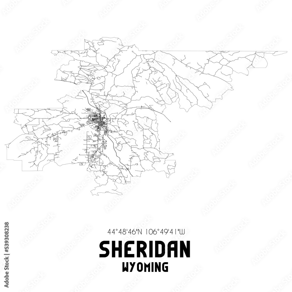 Sheridan Wyoming. US street map with black and white lines. Sheridan Wyoming. US street map with black and white lines.