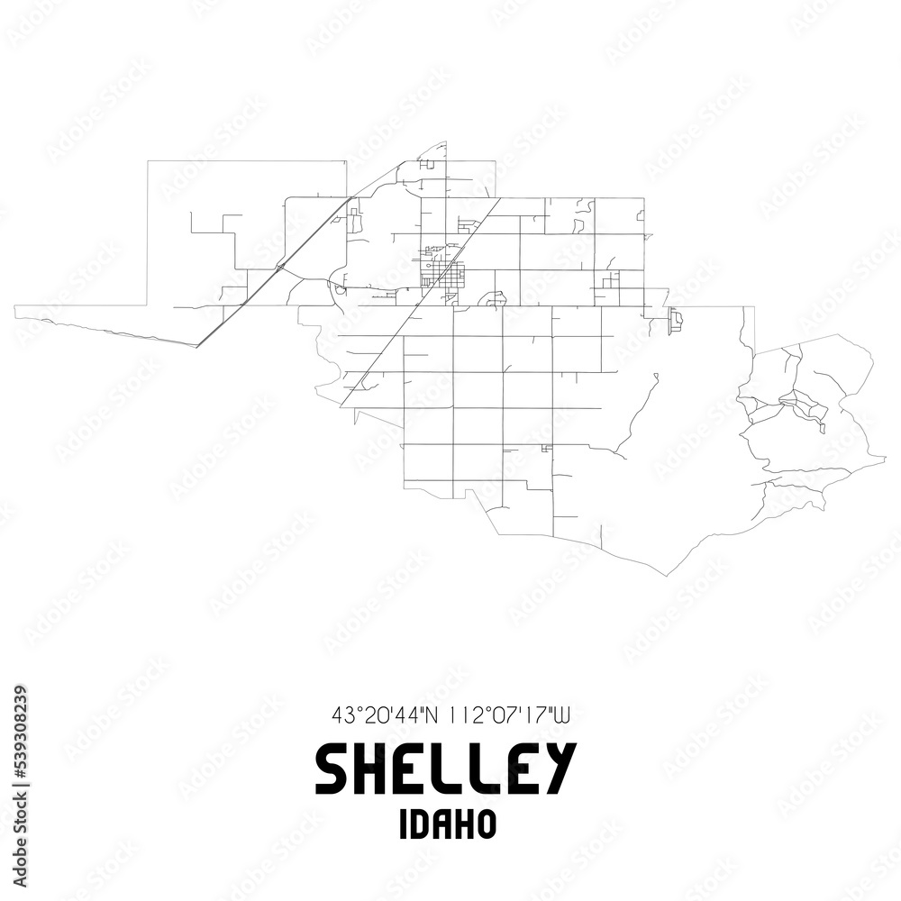 Shelley Idaho. US street map with black and white lines.