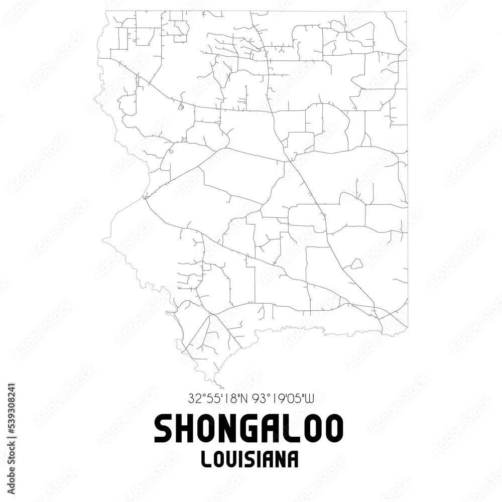 Shongaloo Louisiana. US street map with black and white lines.