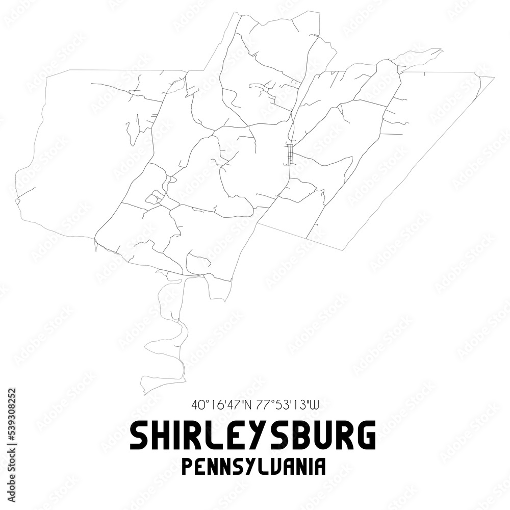Shirleysburg Pennsylvania. US street map with black and white lines.