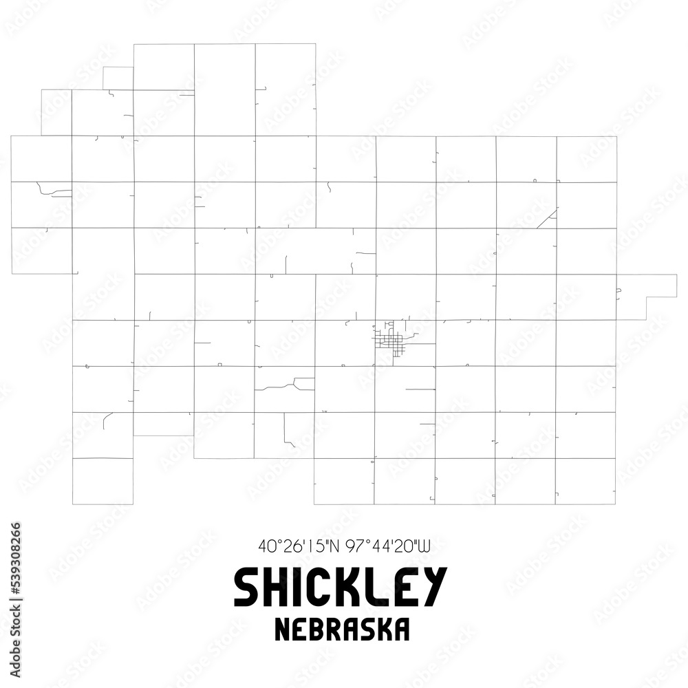 Fototapeta mapa świata dla dzieci Shickley Nebraska. US street map with