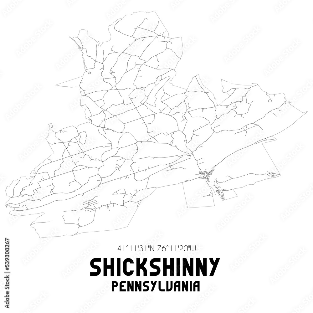 Shickshinny Pennsylvania. US street map with black and white lines.