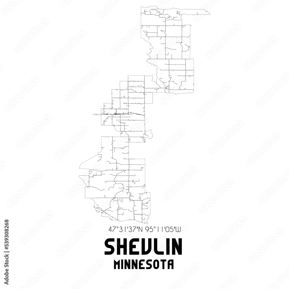 Naklejka premium Shevlin Minnesota. US street map with black and white lines.