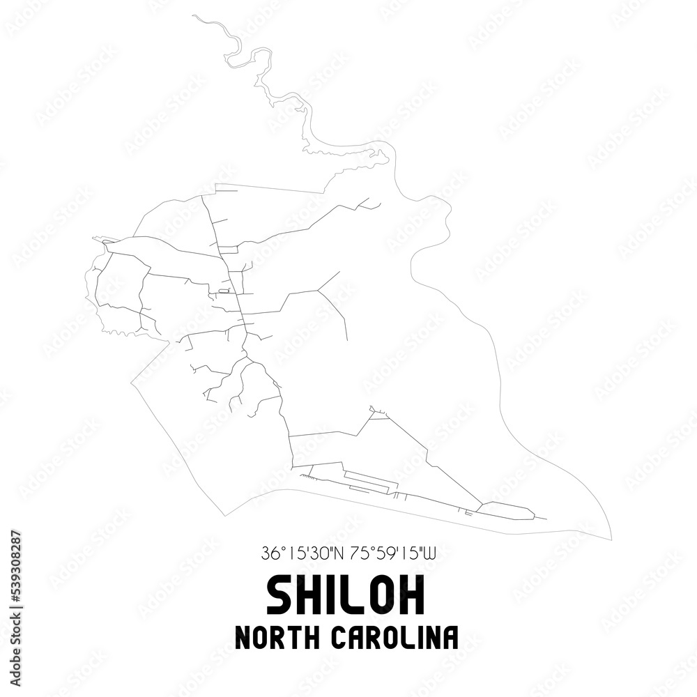 Shiloh North Carolina. US street map with black and white lines.