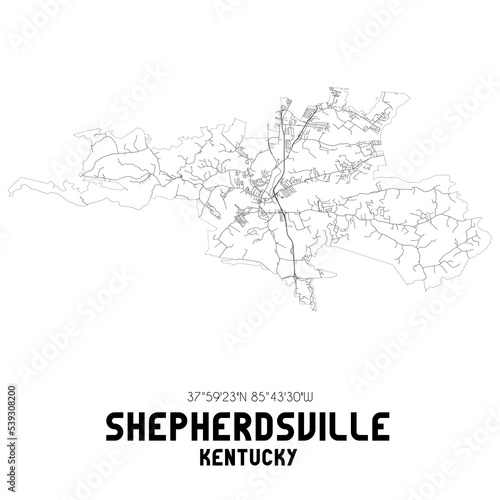 Shepherdsville Kentucky. US street map with black and white lines.