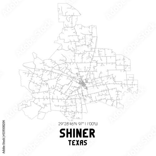 Shiner Texas. US street map with black and white lines. photo