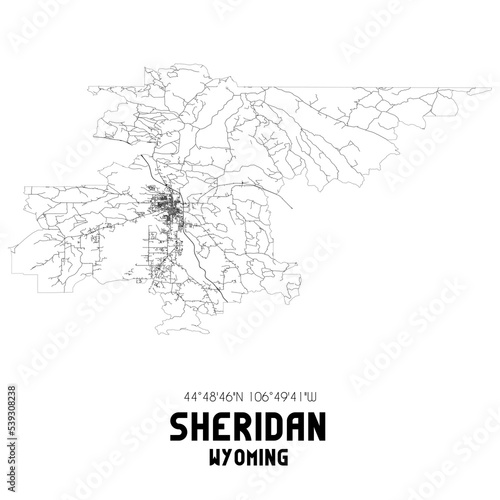 Sheridan Wyoming. US street map with black and white lines.
