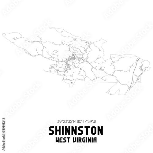Shinnston West Virginia. US street map with black and white lines.