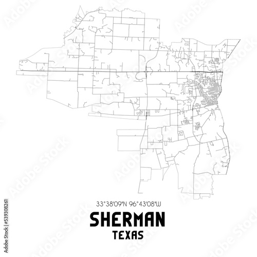 Sherman Texas. US street map with black and white lines. photo