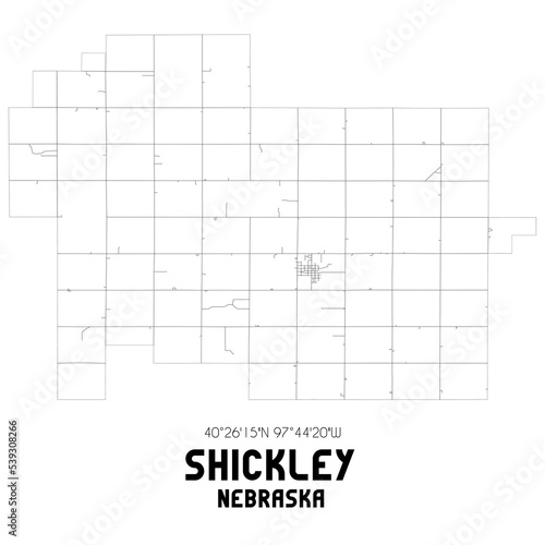 Shickley Nebraska. US street map with black and white lines.