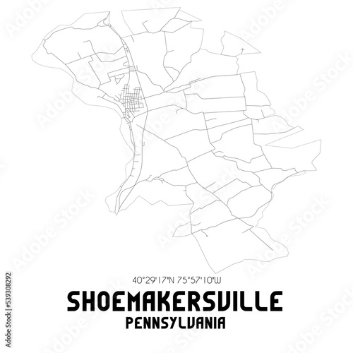 Shoemakersville Pennsylvania. US street map with black and white lines.