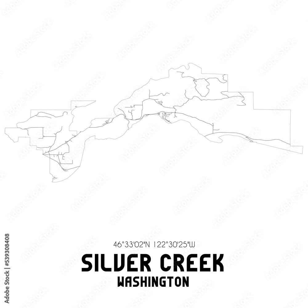 Silver Creek Washington. US street map with black and white lines.