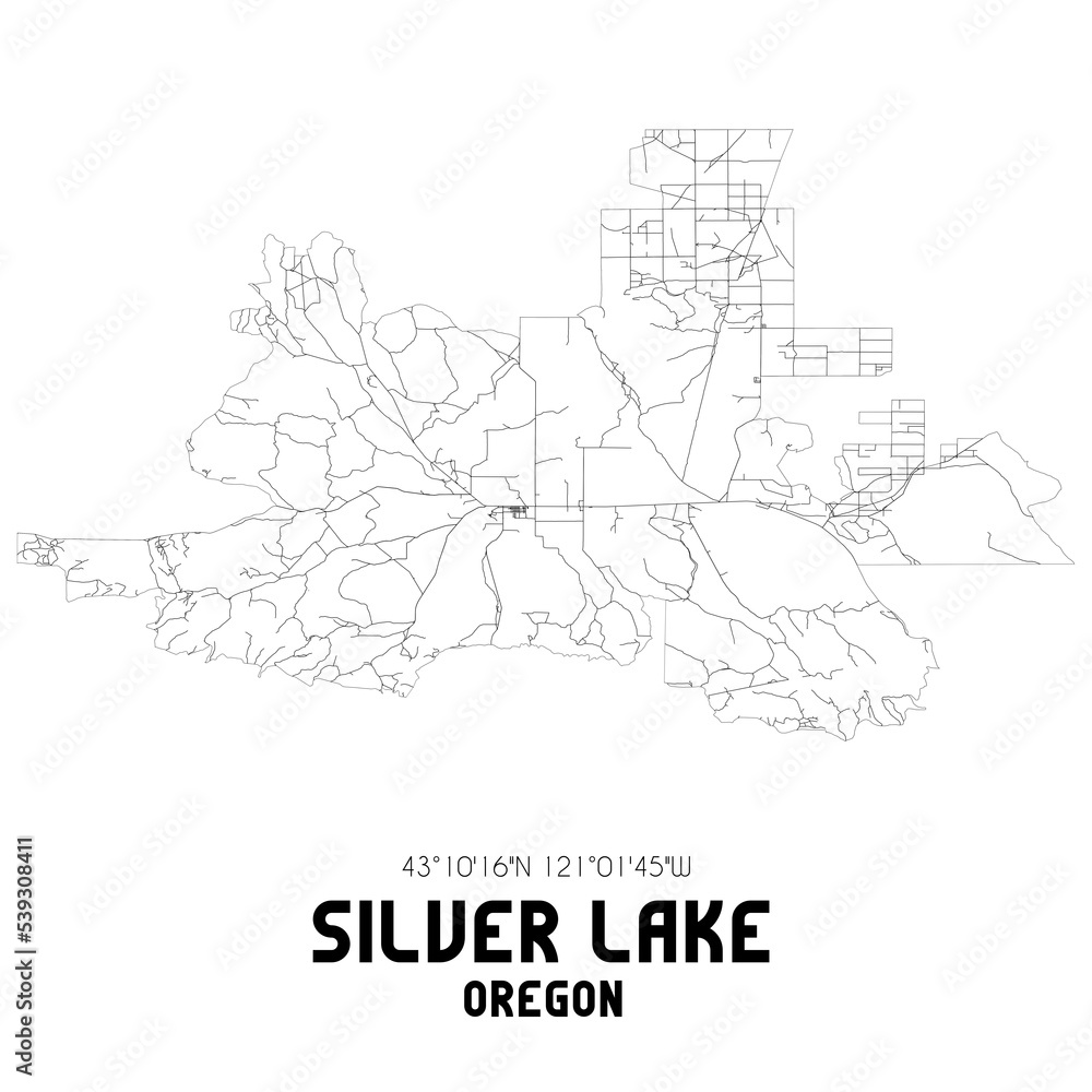 Silver Lake Oregon. US street map with black and white lines.