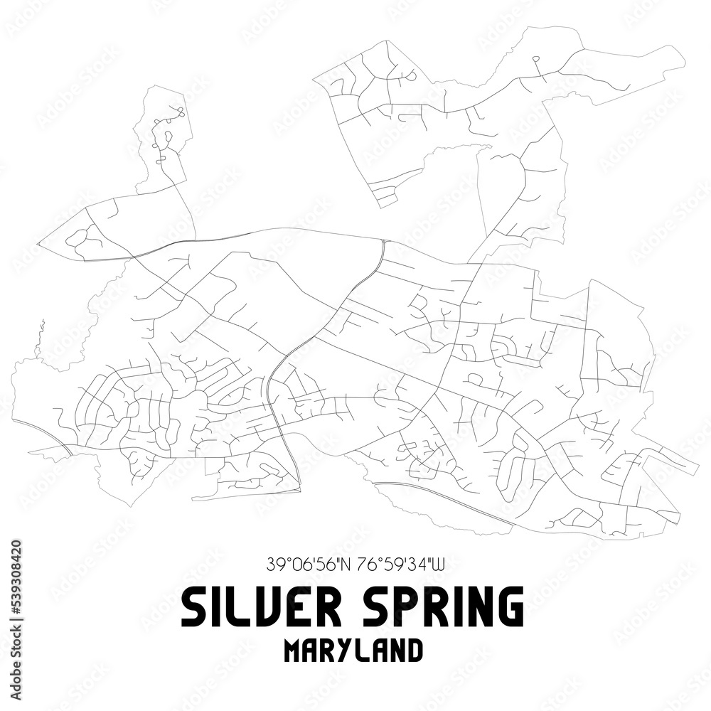 Silver Spring Maryland. US street map with black and white lines. Silver Spring Maryland. US street map with black and white lines.