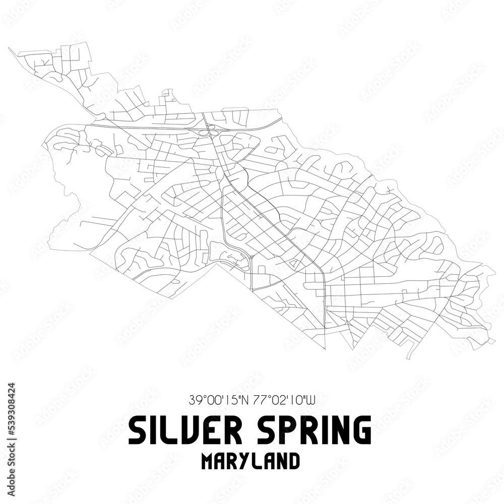 Silver Spring Maryland. US street map with black and white lines. Silver Spring Maryland. US street map with black and white lines.