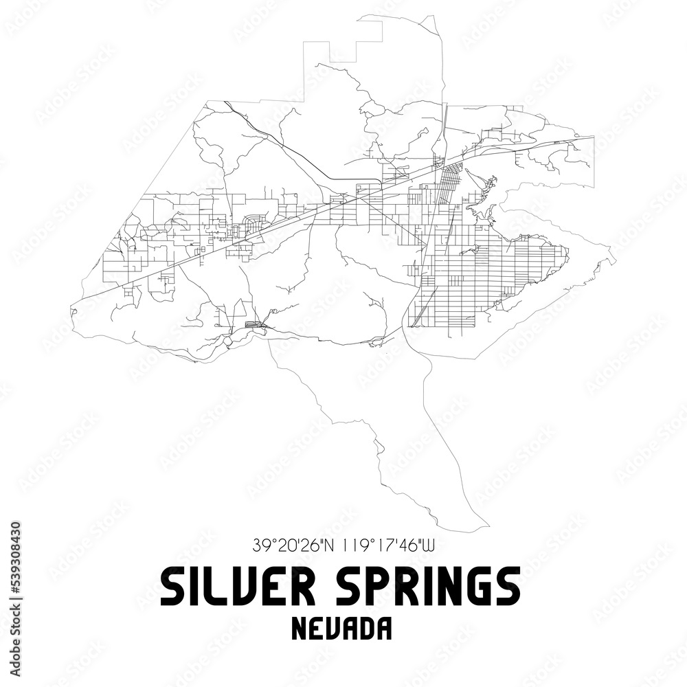 Silver Springs Nevada. US street map with black and white lines. Silver Springs Nevada. US street map with black and white lines.