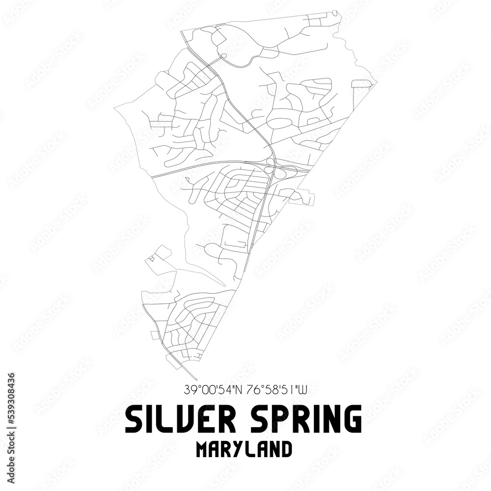 Silver Spring Maryland. US street map with black and white lines. Silver Spring Maryland. US street map with black and white lines.