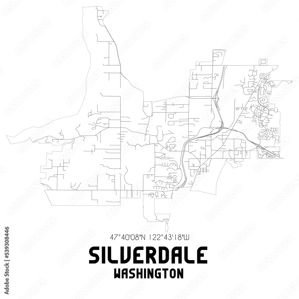 Silverdale Washington. US street map with black and white lines.