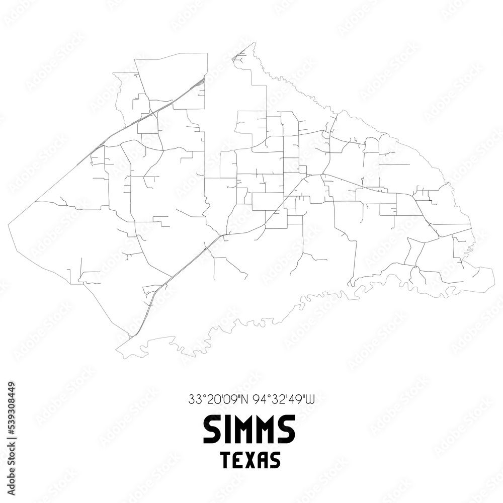 Simms Texas. US street map with black and white lines. Simms Texas. US street map with black and white lines.