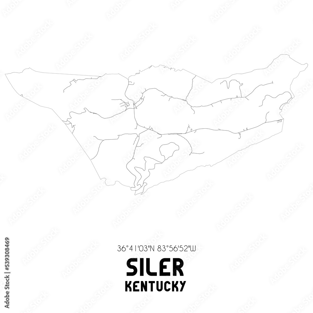 Siler Kentucky. US street map with black and white lines.