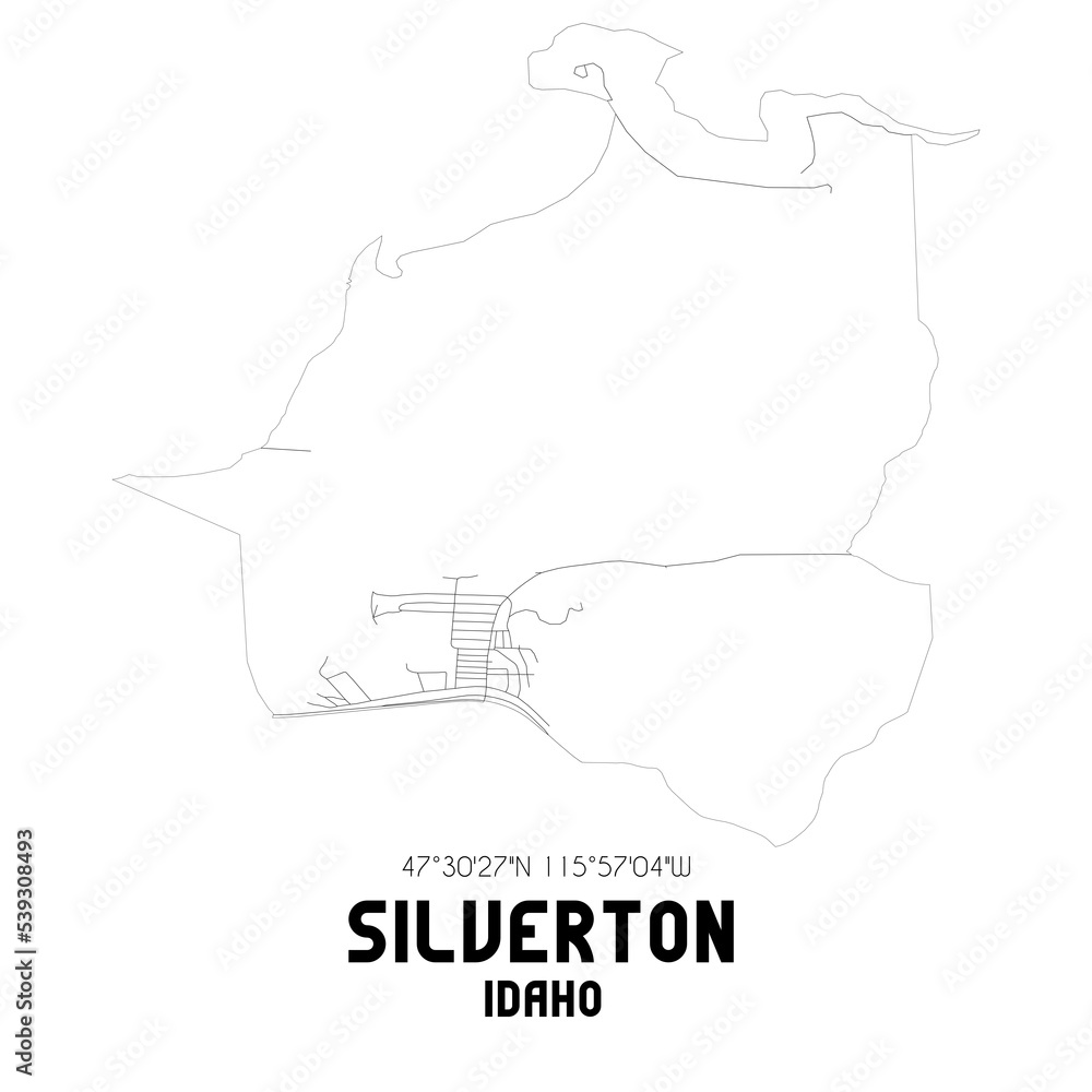 Silverton Idaho. US street map with black and white lines.