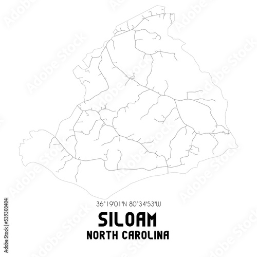 Siloam North Carolina. US street map with black and white lines.