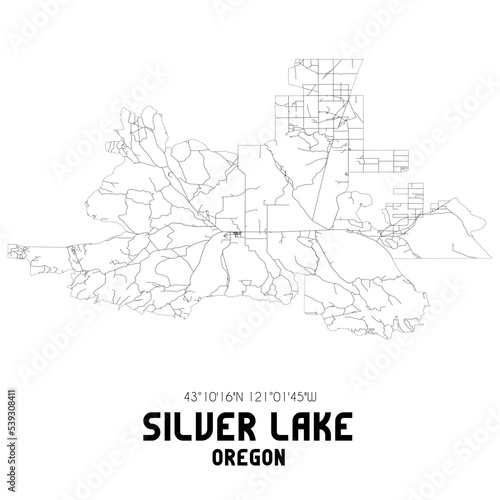 Silver Lake Oregon. US street map with black and white lines.