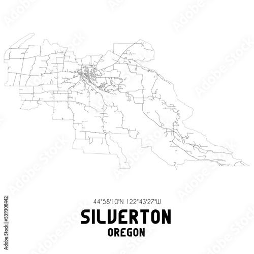 Silverton Oregon. US street map with black and white lines.