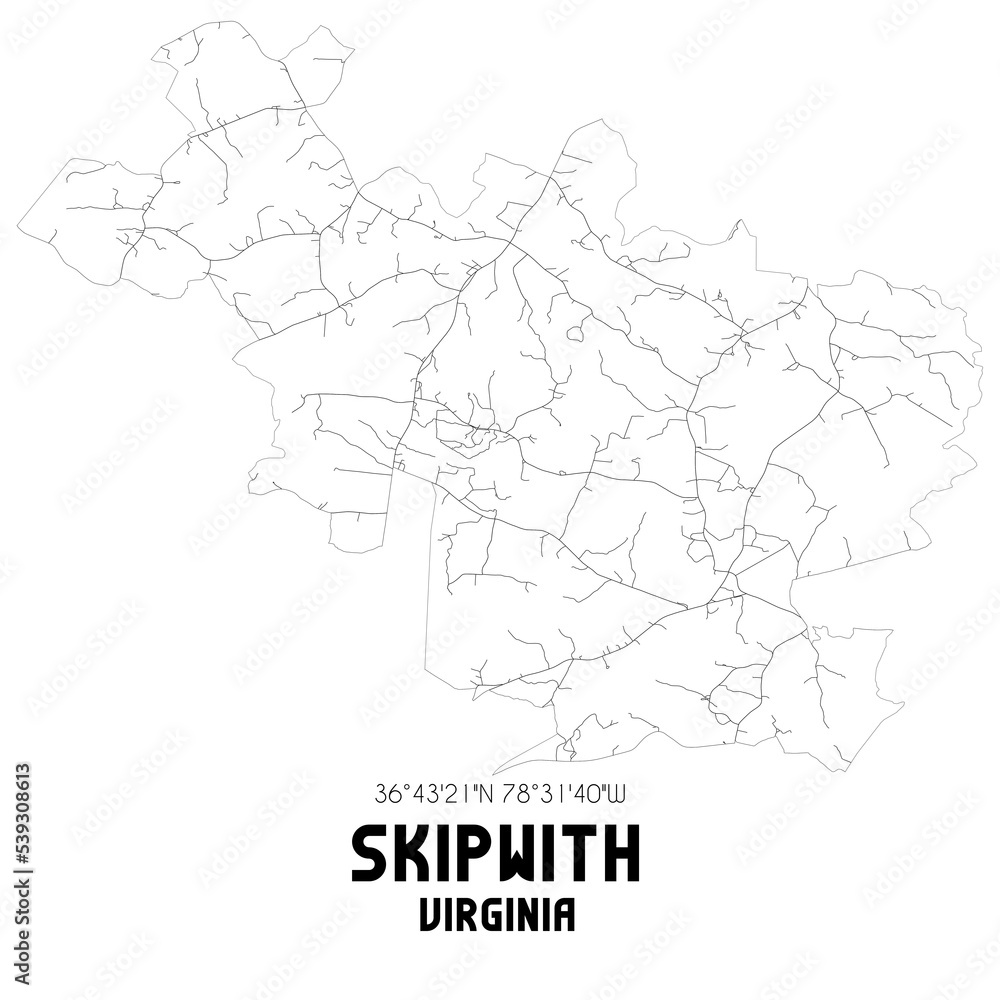 Skipwith Virginia. US street map with black and white lines.