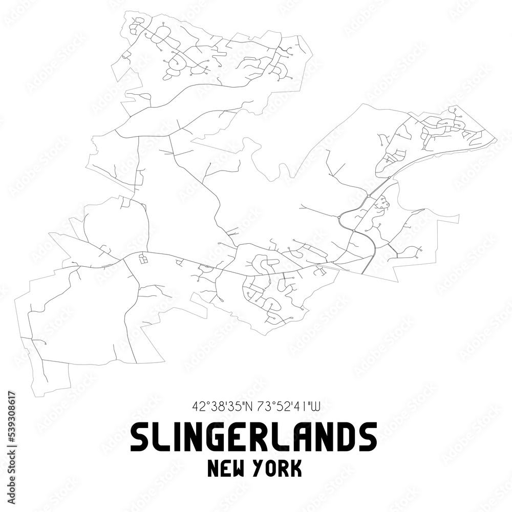 Slingerlands New York. US street map with black and white lines.