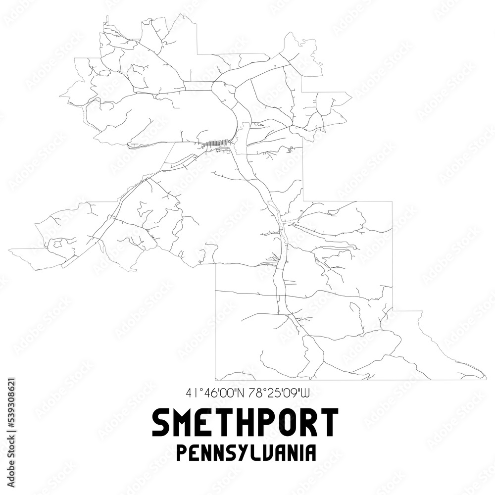Smethport Pennsylvania. US street map with black and white lines.