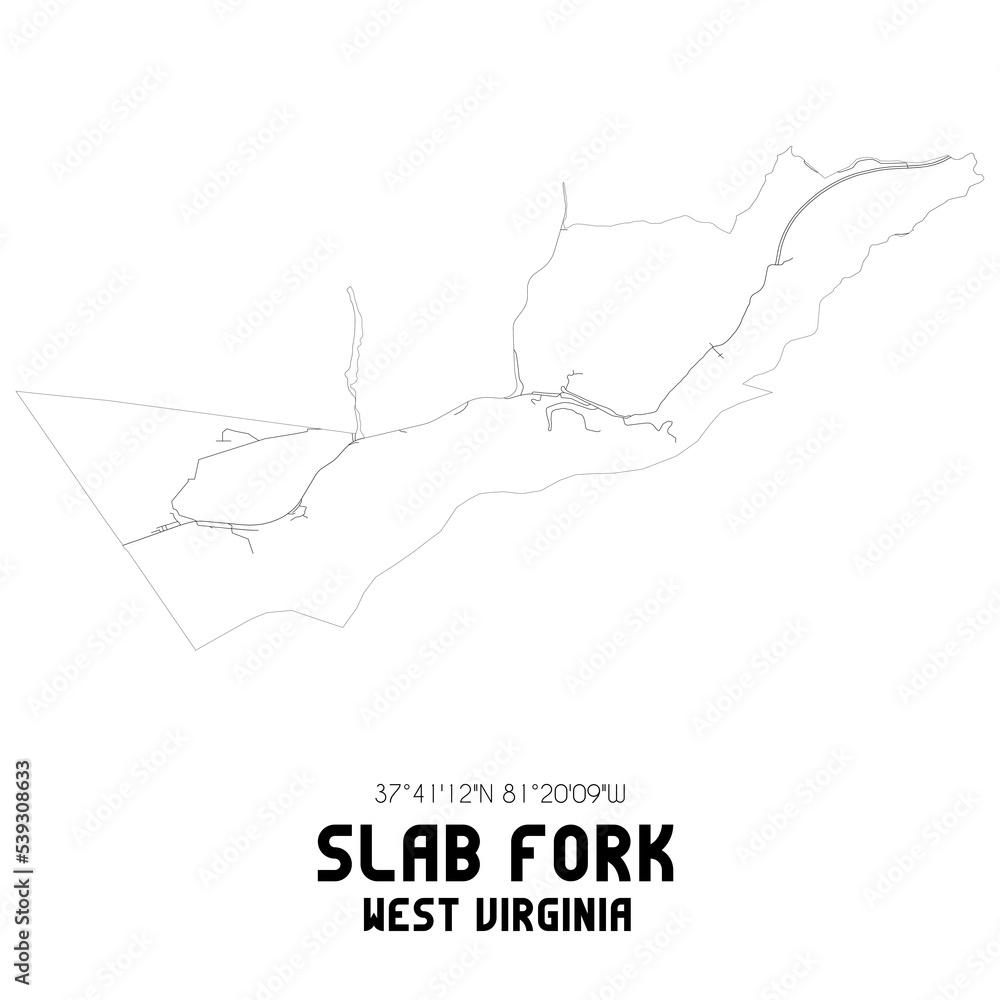 Slab Fork West Virginia. US street map with black and white lines. Slab Fork West Virginia. US street map with black and white lines.