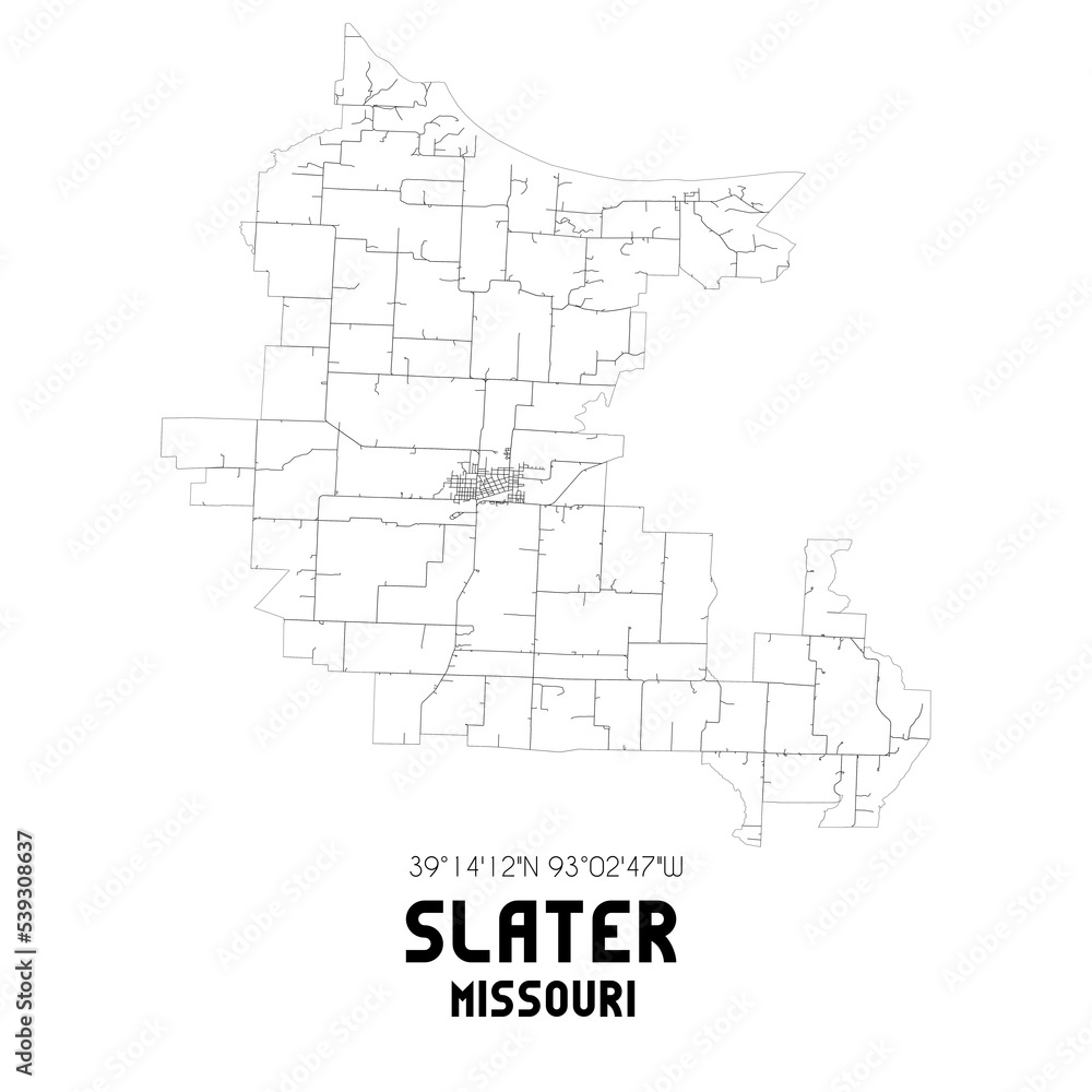 Slater Missouri. US street map with black and white lines. Slater Missouri. US street map with black and white lines.