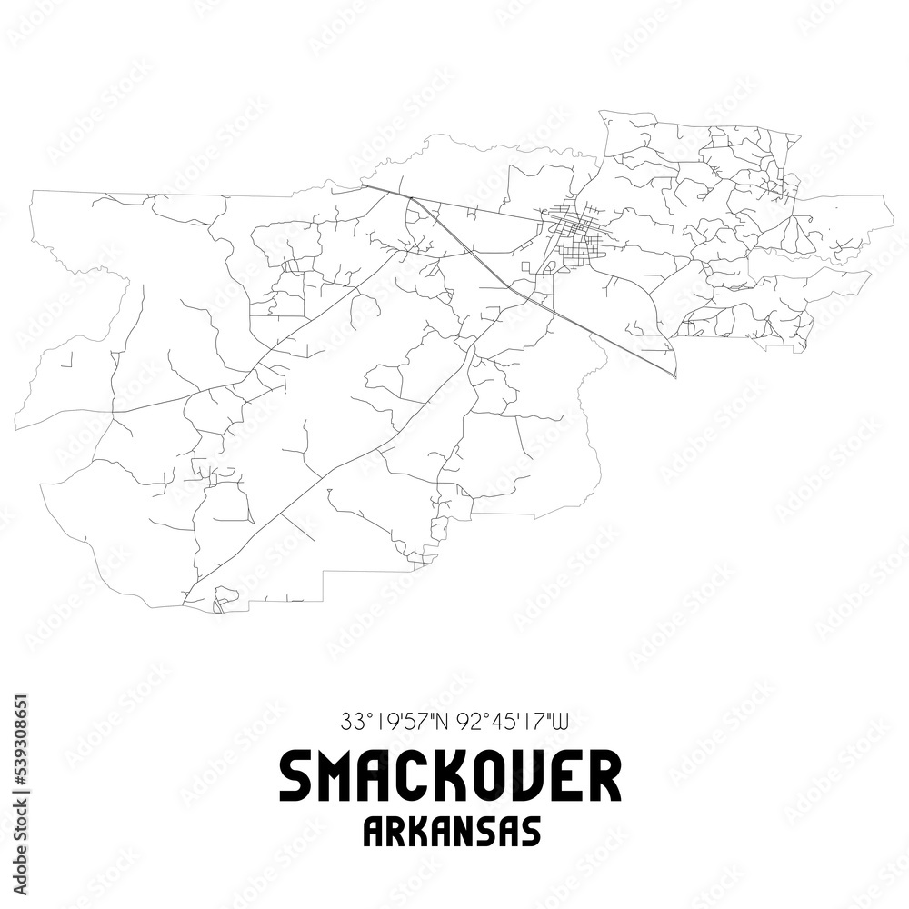 Smackover Arkansas. US street map with black and white lines.