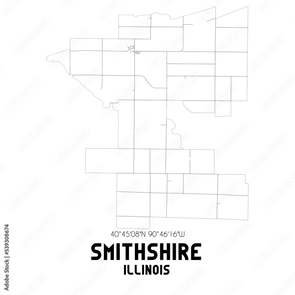 Smithshire Illinois. US street map with black and white lines.