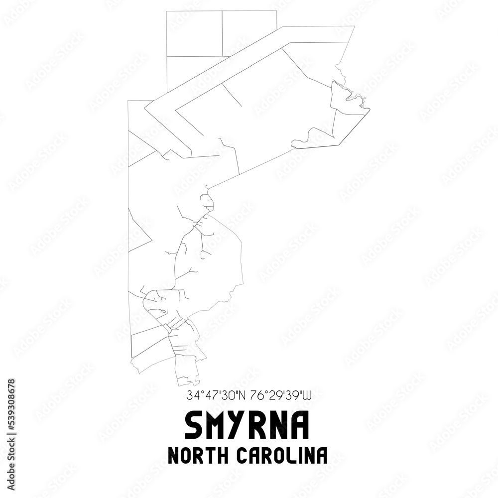 Smyrna North Carolina. US street map with black and white lines.