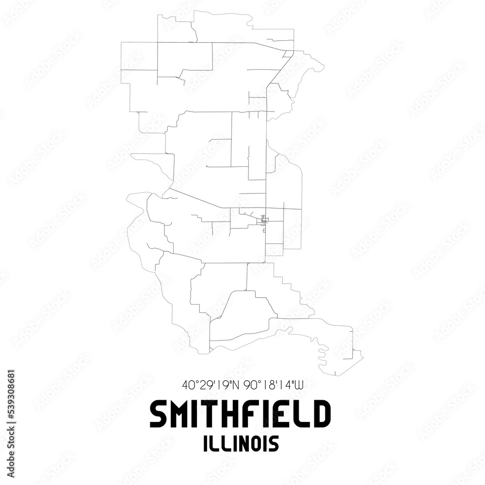 Smithfield Illinois. US street map with black and white lines.