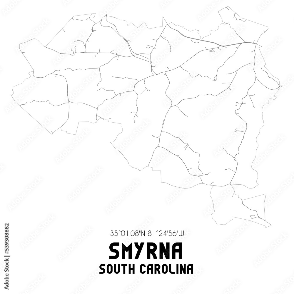 Smyrna South Carolina. US street map with black and white lines.